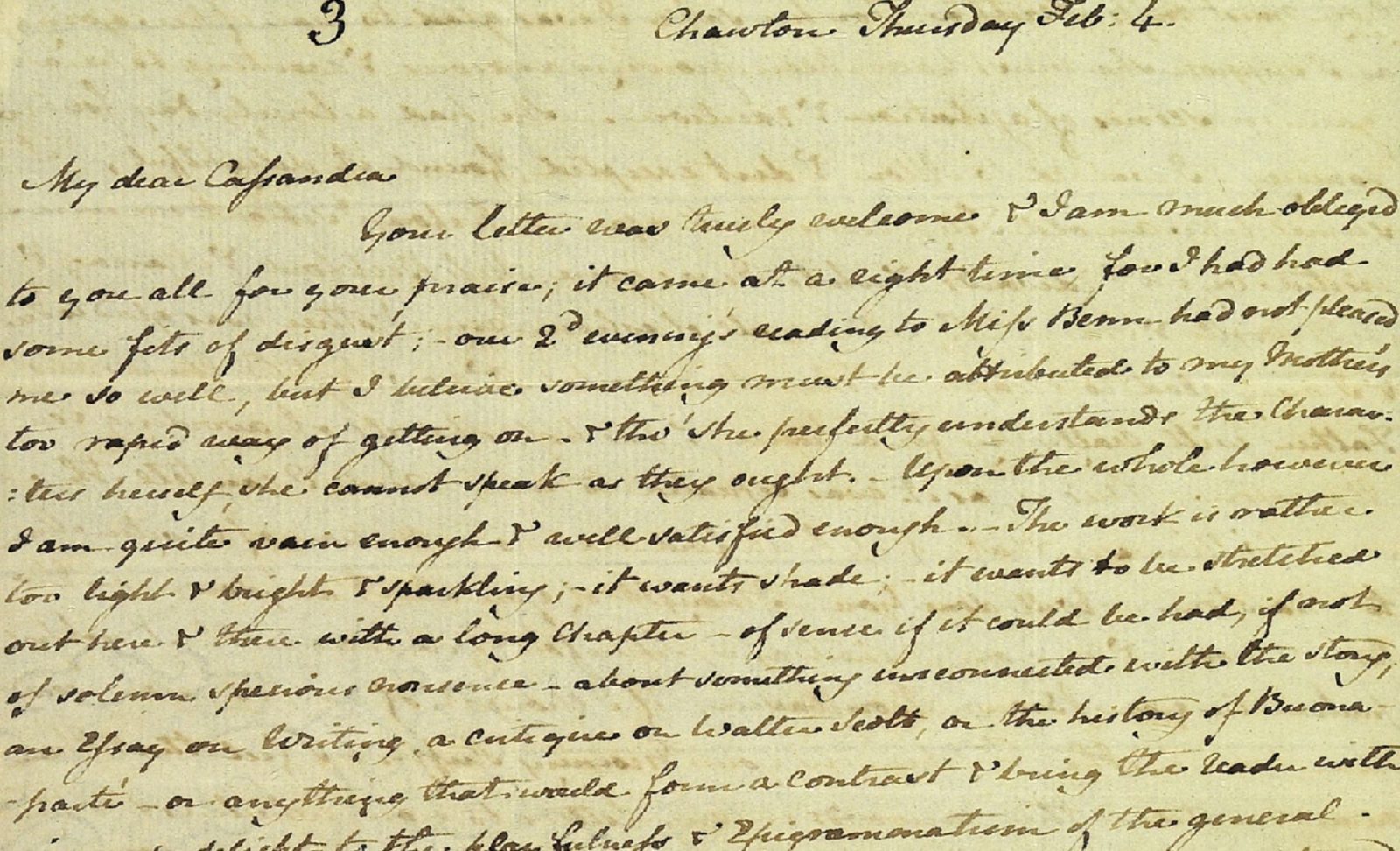 Extract of a letter from Jane Austen to Cassandra Austen, 4 February 1813