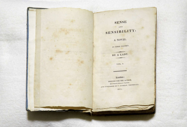 First edition of Sense and Sensibility, open on title page
