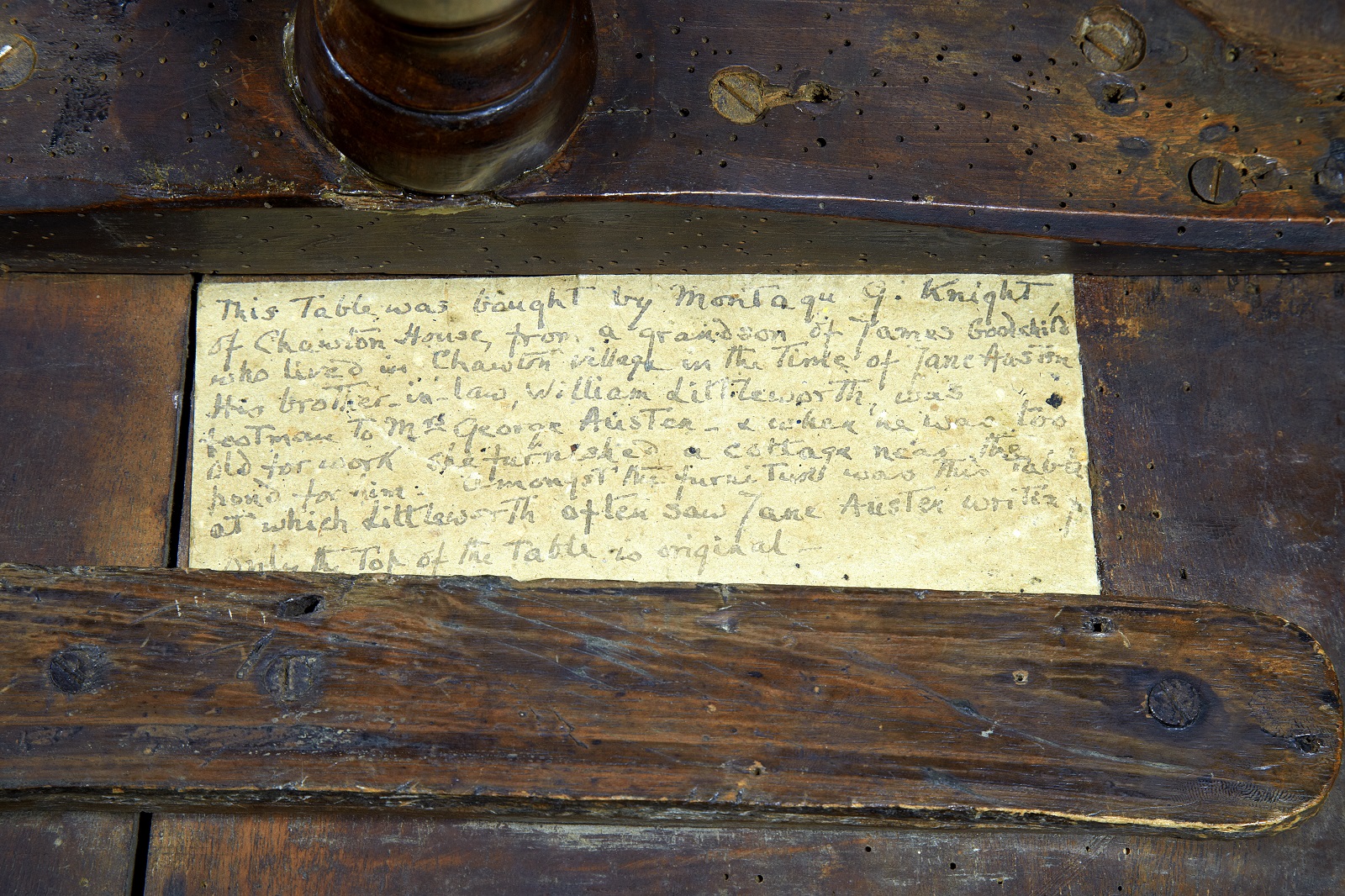 Note on the bottom of Jane Austen's writing table