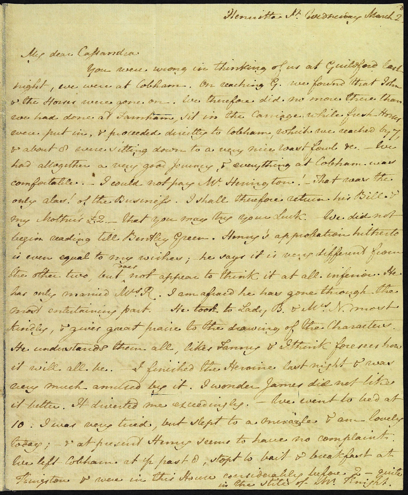 Letter from Jane Austen to Cassandra Austen, 2 March 1814. Page 1