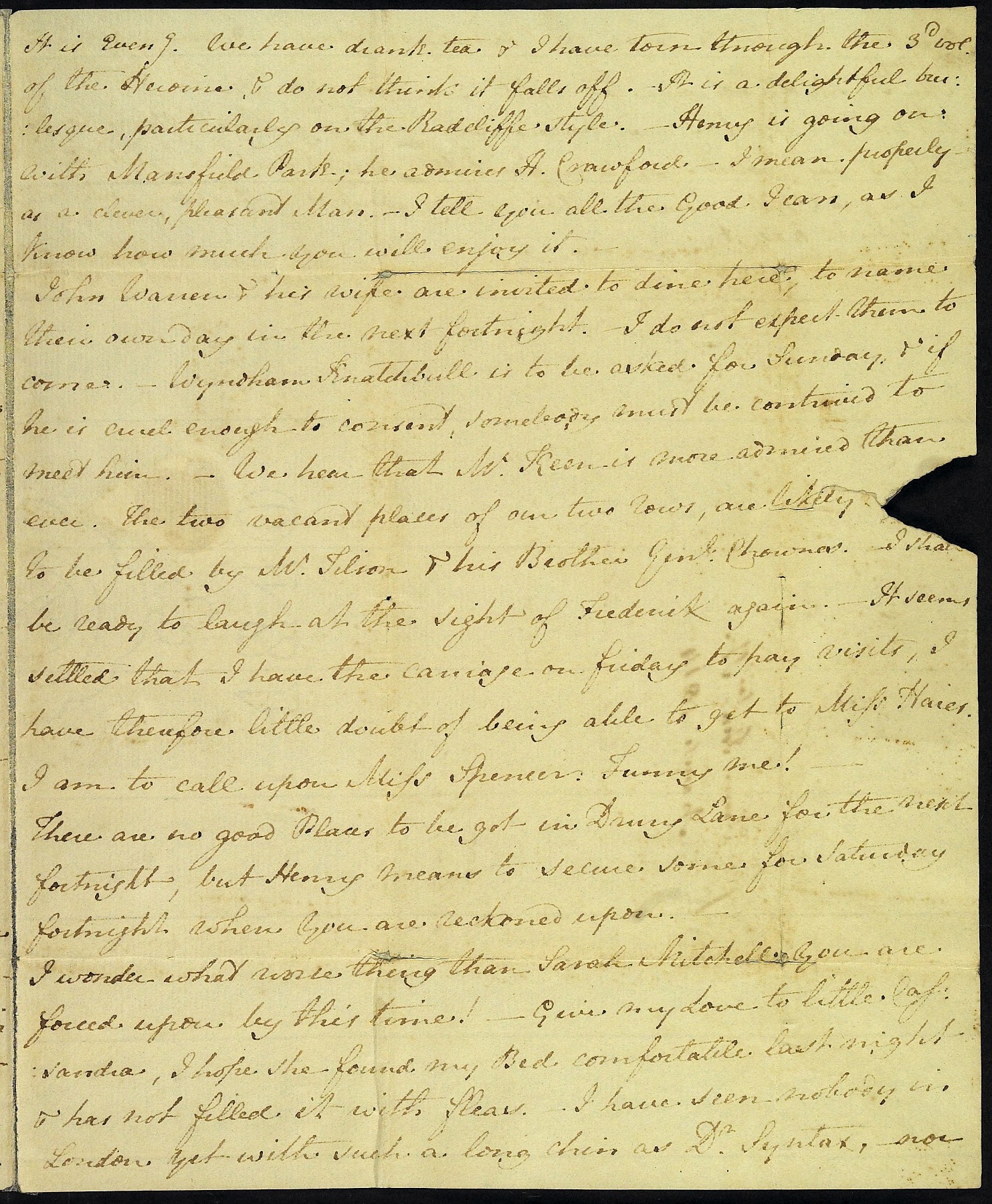 Letter from Jane Austen to Cassandra Austen, 2 March 1814 | Jane Austen ...