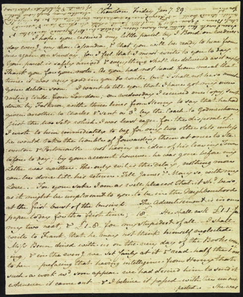 Letter from Jane Austen to Cassandra Austen, 29 January 1813. Page 1