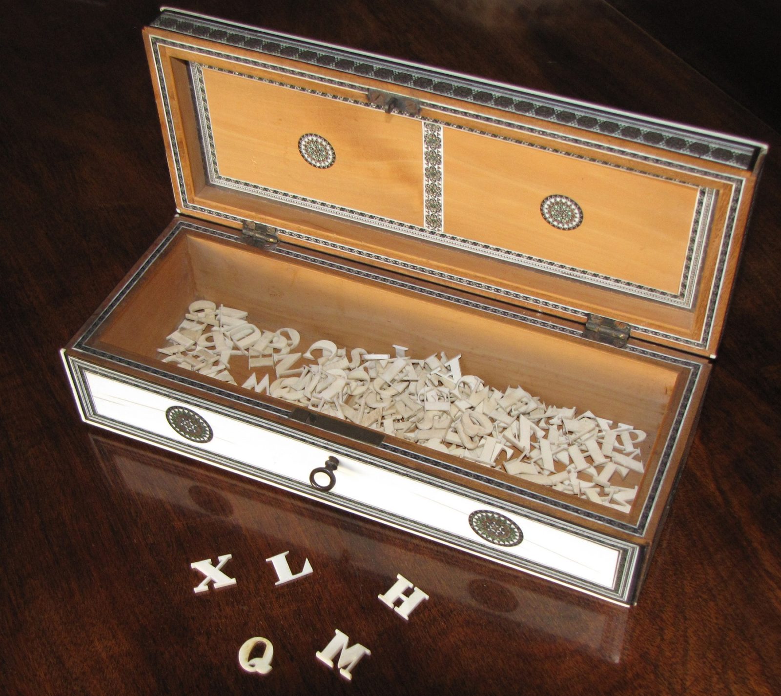Alphabet letters in ivory box