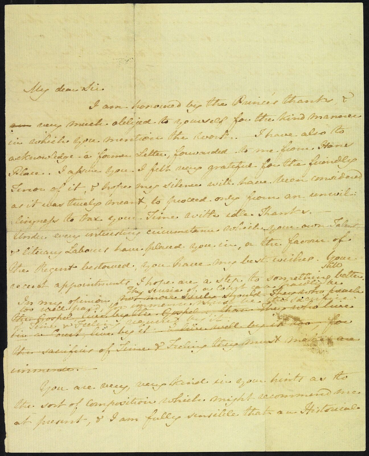 The first page of a letter from Jane Austen to James Stanier Clarke, 1 April 1816
