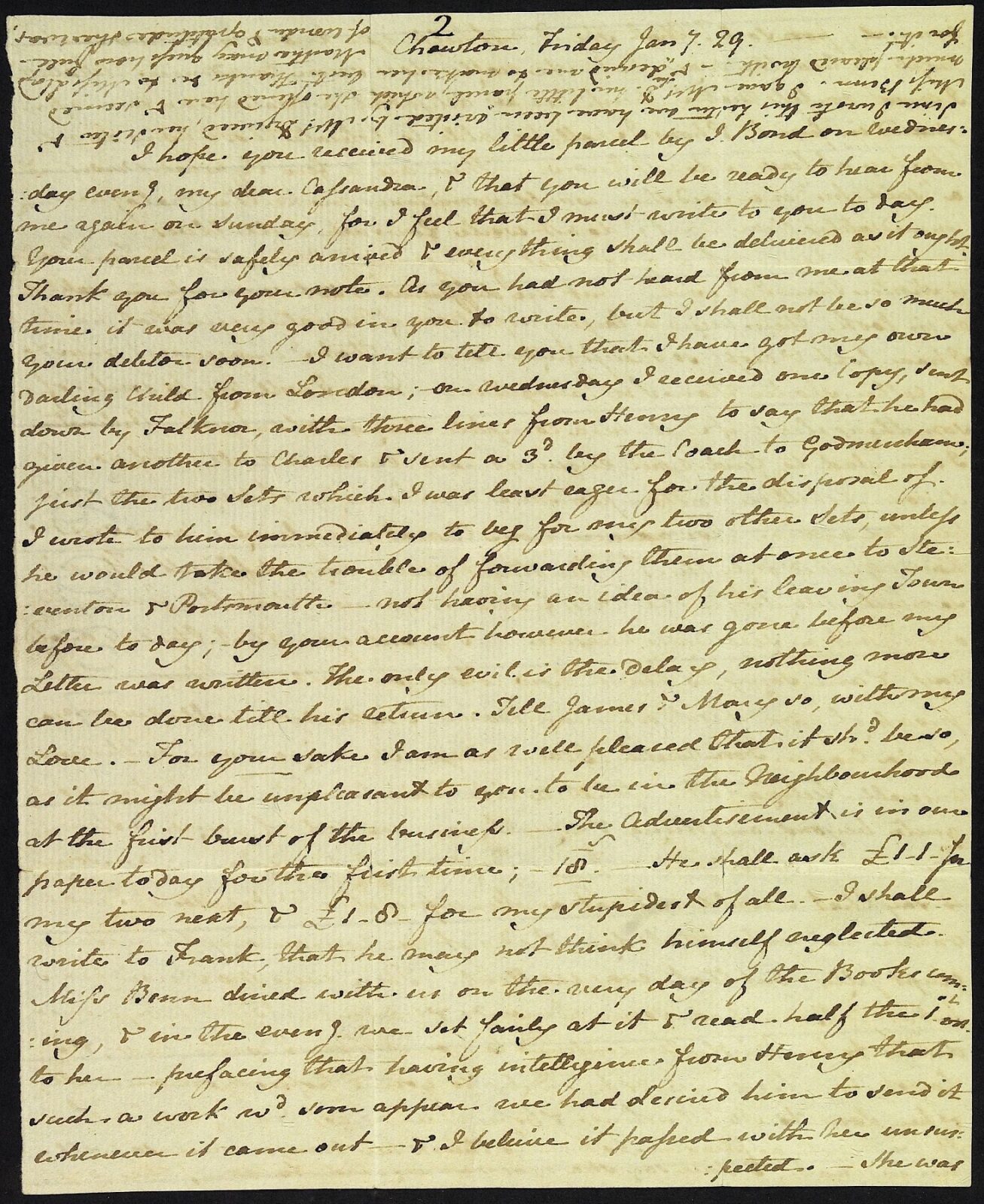 Letter from Jane Austen to Cassandra Austen, 29 January 1813