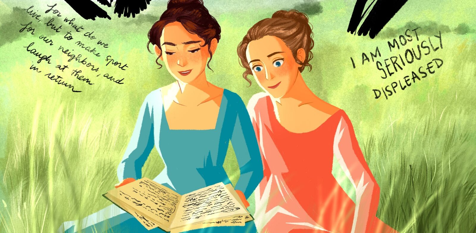 Jane Austen and Cassandra, an illustration by our former Artist in Residence Léna Gibert