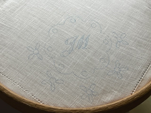 Embroidery design marked on a linen handkerchief