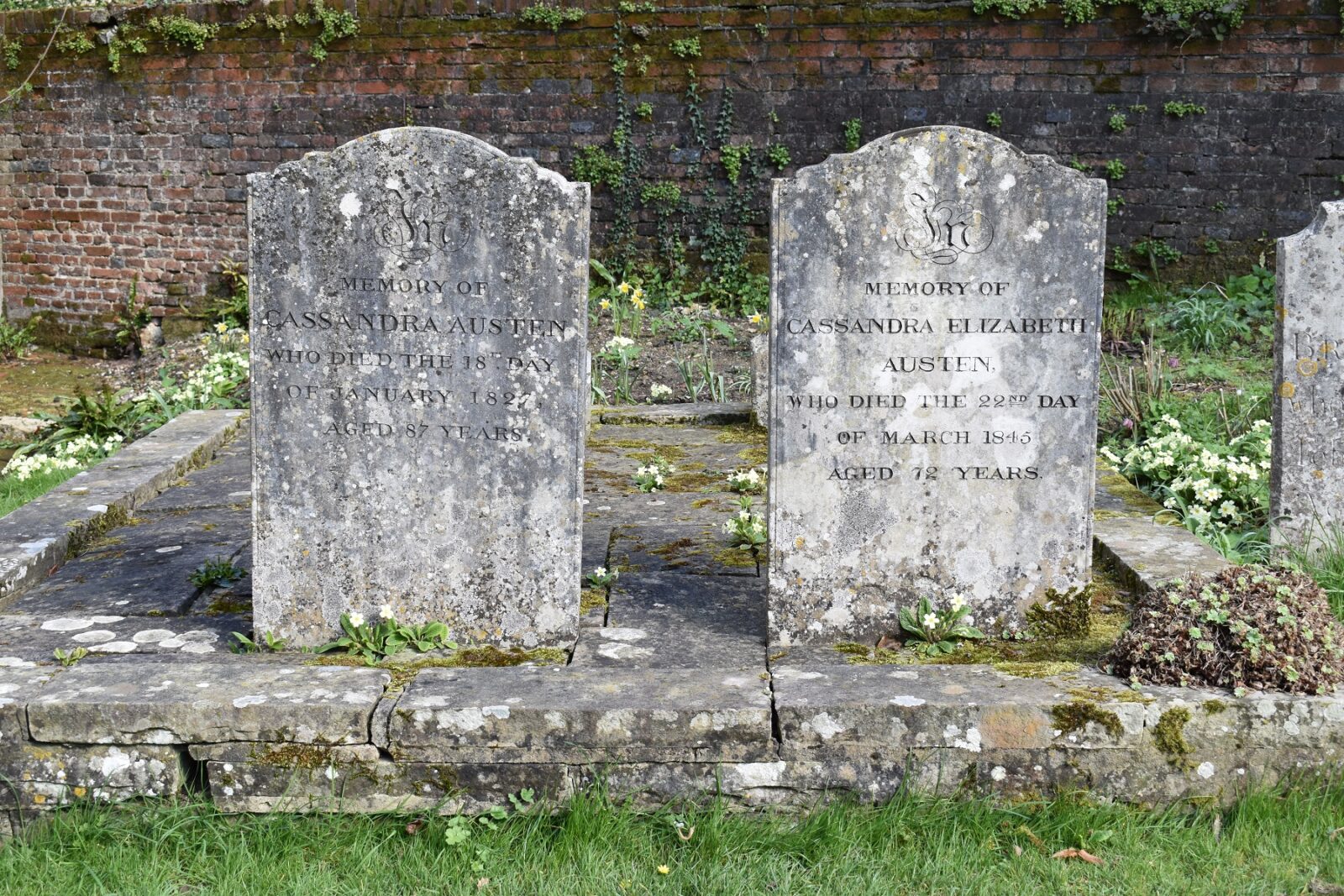 The graves of Mrs Austen and Cassandra, in Chawton churchyard