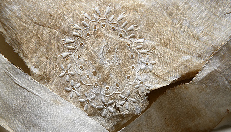 Handkerchief worked by Jane Austen for her sister Cassandra