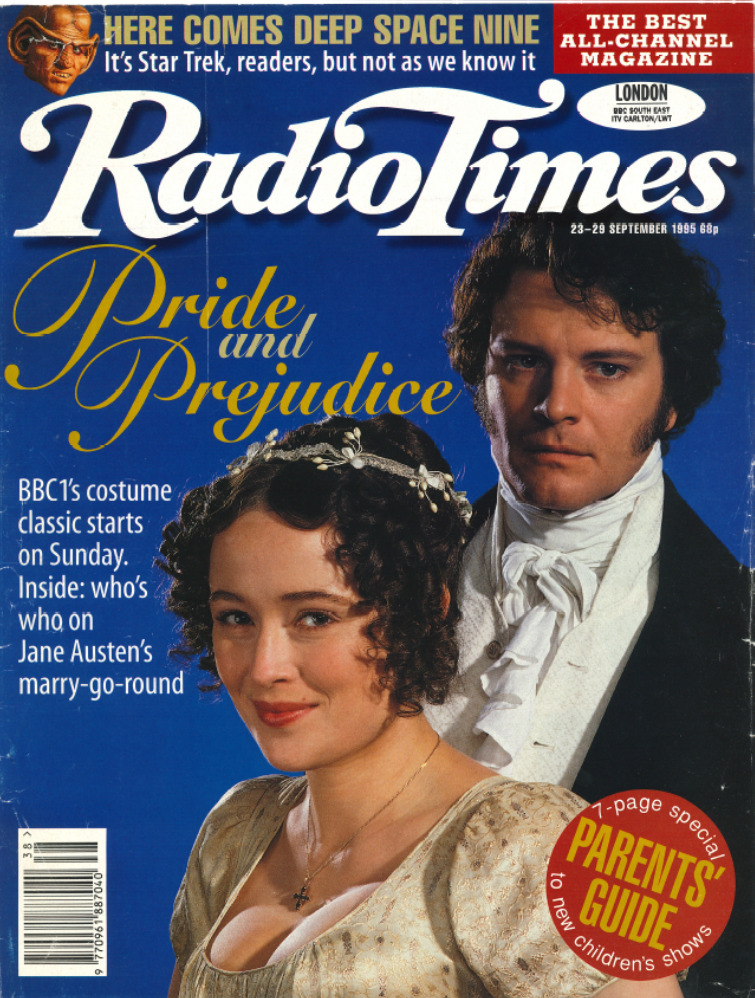 Radio Times. Andrew Davies’ adaptation of ‘P&P’ burst onto British TV screens in September 1995, to critical acclaim and huge popularity. It had record breaking viewing figures and the entire first run of VHS videos sold out within two hours of release. Jennifer Ehle’s portrayal of Elizabeth Bennet, the darling of English literature, was applauded, but it was Colin Firth’s portrayal of Mr Darcy that caught the public imagination. The scene in which he emerges from a lake in a wet shirt has become one of the most iconic moments in British TV history.
