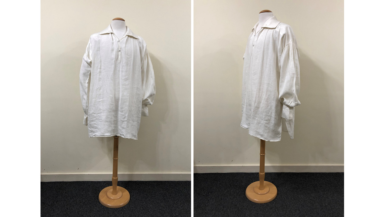 Regency-style cream linen shirt Designed by Dinah Collin for Pride & Prejudice, BBC (1995). On loan from Cosprop Ltd