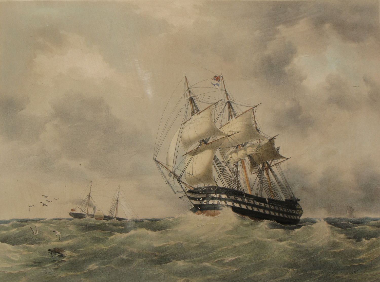 Hand-coloured lithograph of HMS Canopus