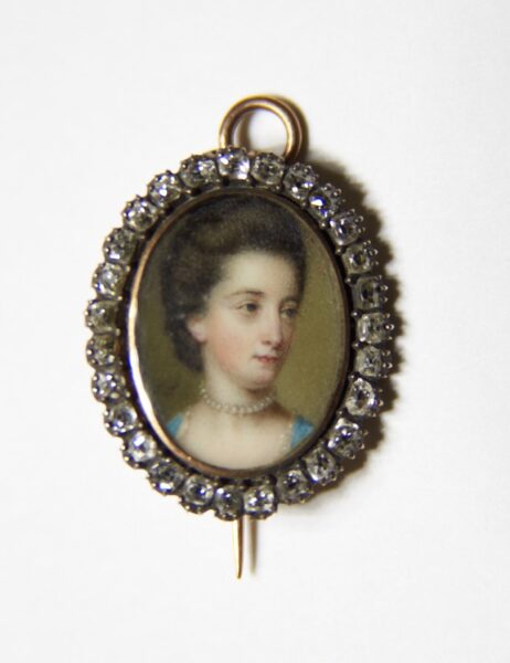 Portrait miniature of Philadelphia Hancock, set as a brooch surrounded by diamonds