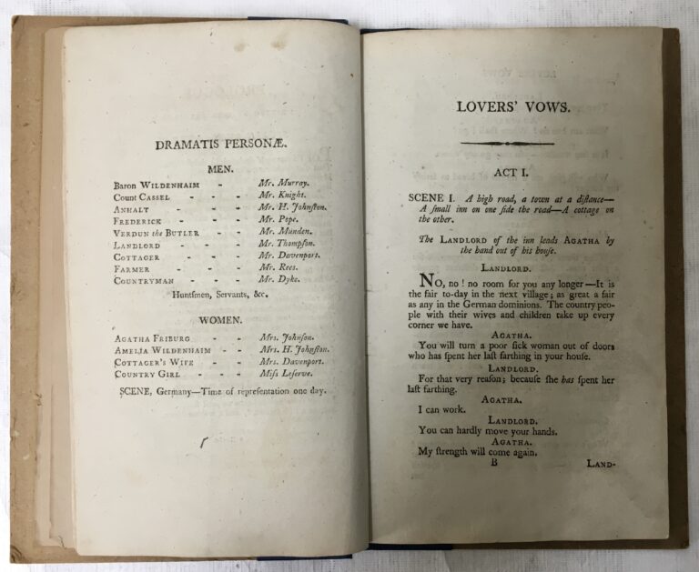 Lovers Vows: open to Dramatis Personae and the first page of Act 1