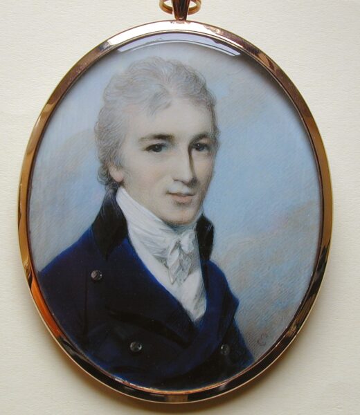 Portrait miniature of Tom Lefroy by George Engleheart. Private loan from Judy and Brian Harden