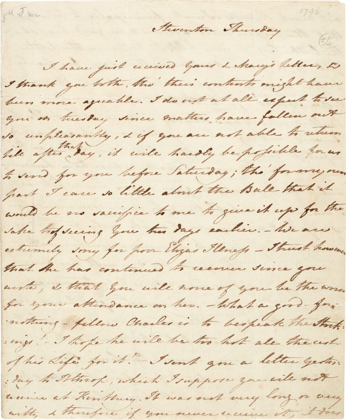 Page 1 of Jane's letter to Cassandra, written from Steventon on 14-Friday 15 January 1796