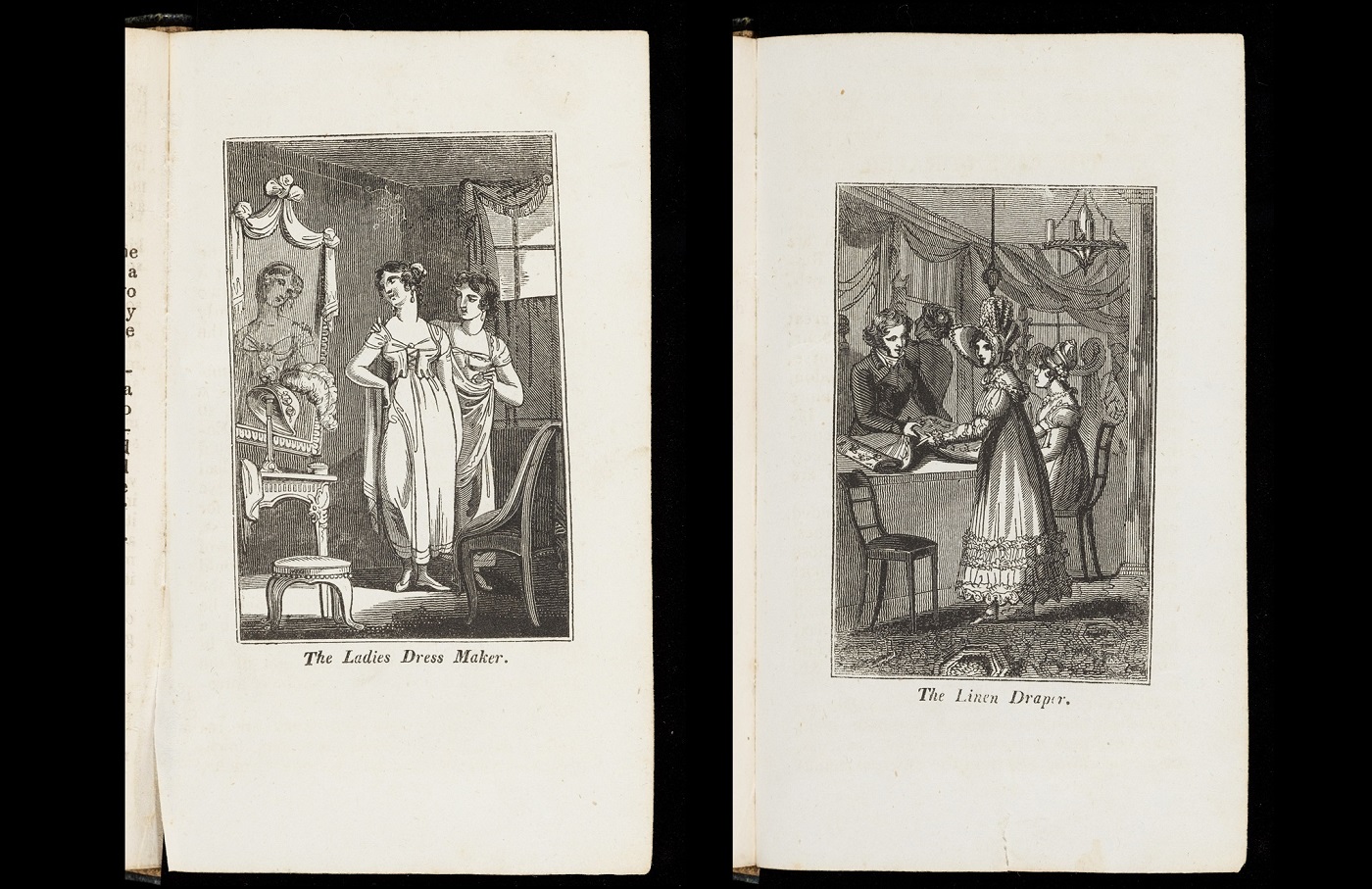 The Book of English trades, and library of the useful arts (London, 1818) Showing images of ‘The Ladies dress-maker’ and ‘The Linen-draper’ Bodleian Libraries, 1773 f.25
