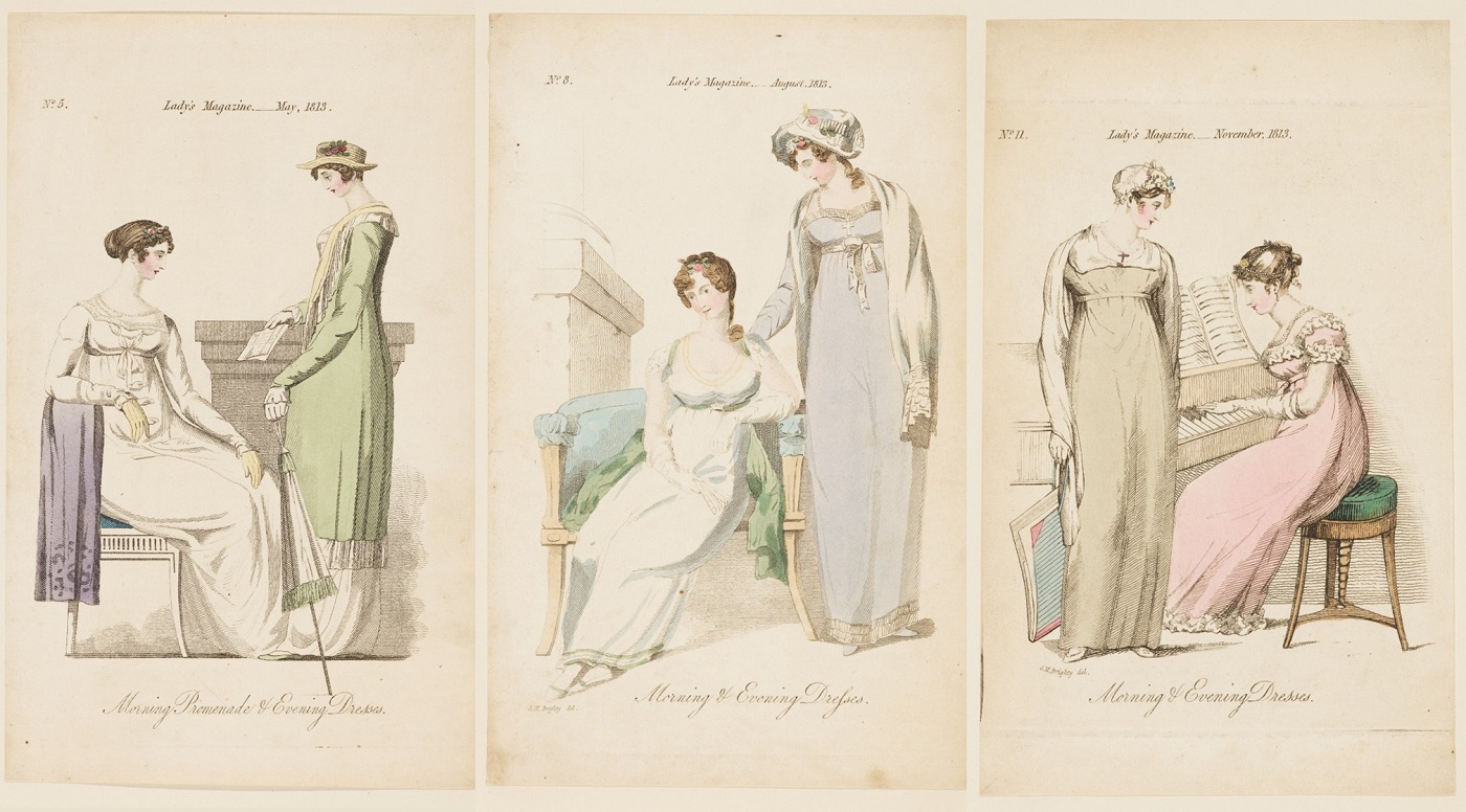 Fashion Plates, The Lady’s Magazine, May, August, November 1813, John Johnson Collection, Bodleian Libraries