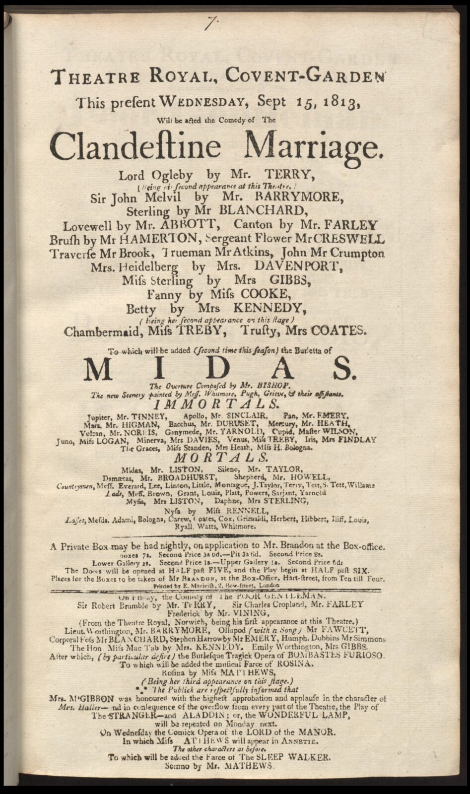 Bound playbill for The Clandestine Marriage John Johnson Collection, Playbills Covent Garden, 1813-1814, Bodleian Libraries