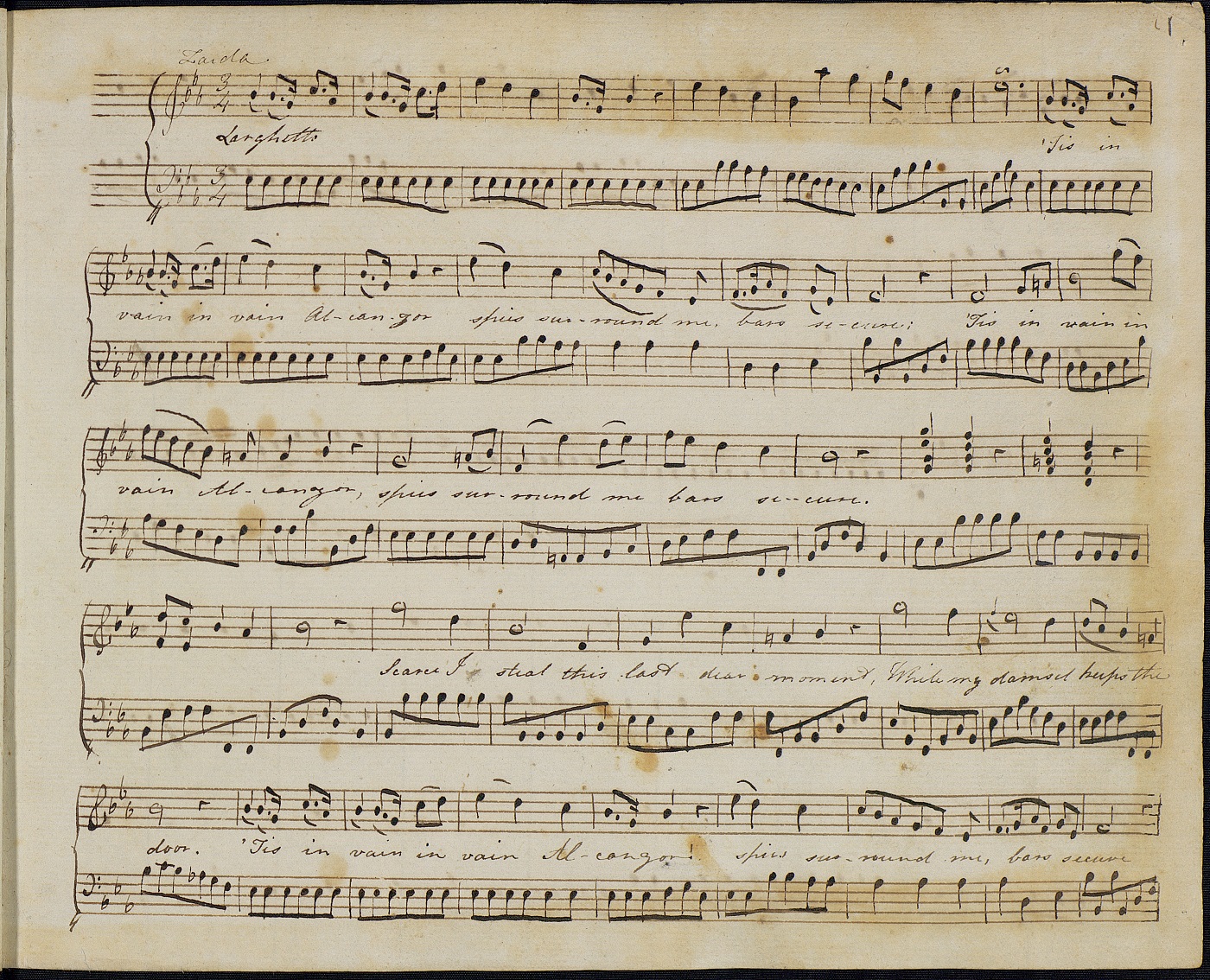 A page of sheet music in Jane Austen's hand