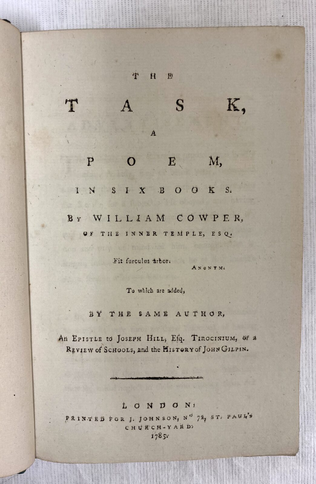 Title page of The Task by William Cowper, 1785