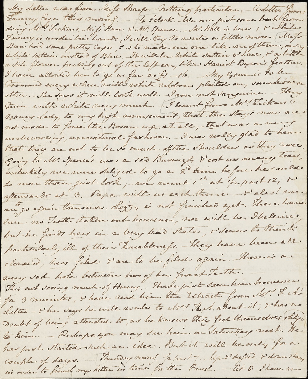 Page 4 of a letter from Jane Austen to Cassandra Austen 15th-16th September 1813