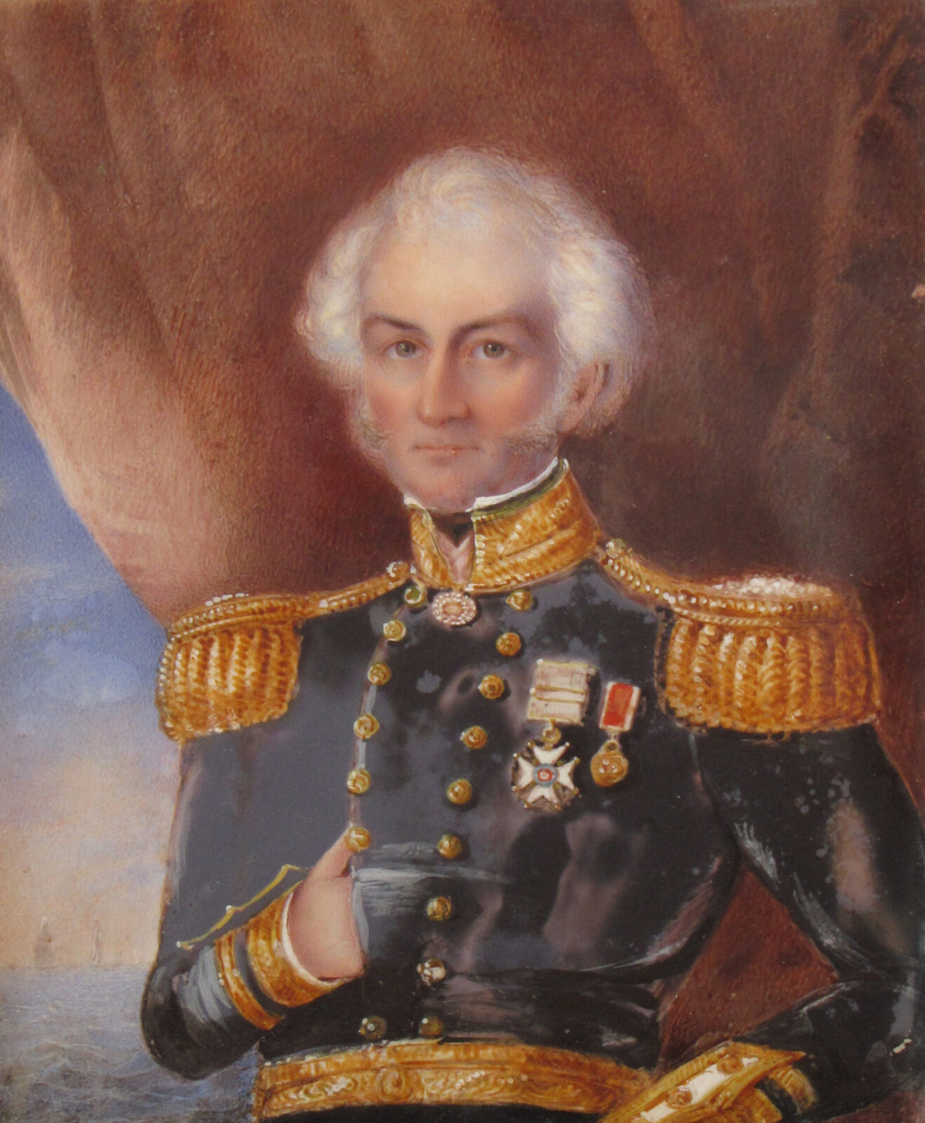 Miniature on ivory of Jane's youngest brother Charles Austen (1779-1852) in naval uniform.