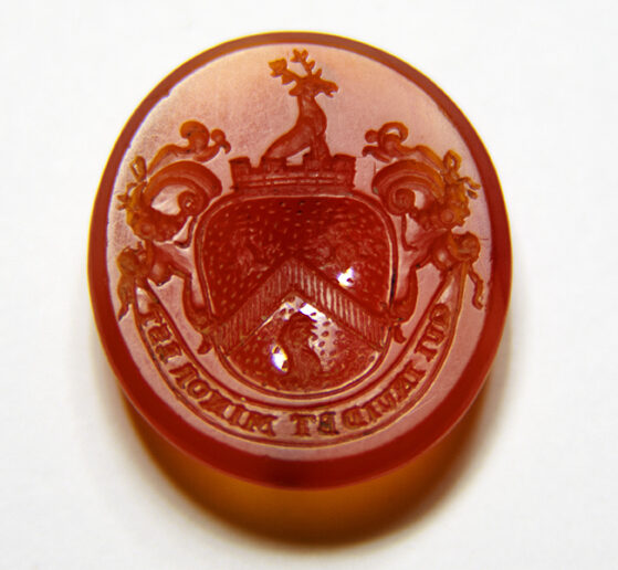Cornelian seal matrix, intaglio cut with the Austen Coat of Arms