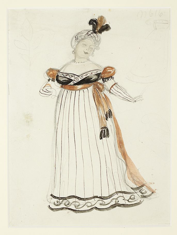Costume design for Mrs Bennet, by Rex Whistler (1936)