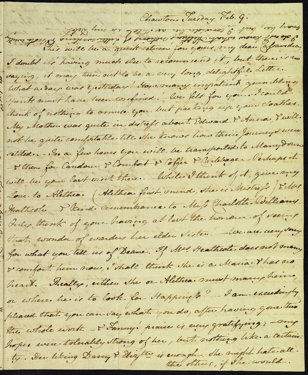 Letter from Jane Austen to Cassandra Austen, 9th February 1813. Page 1