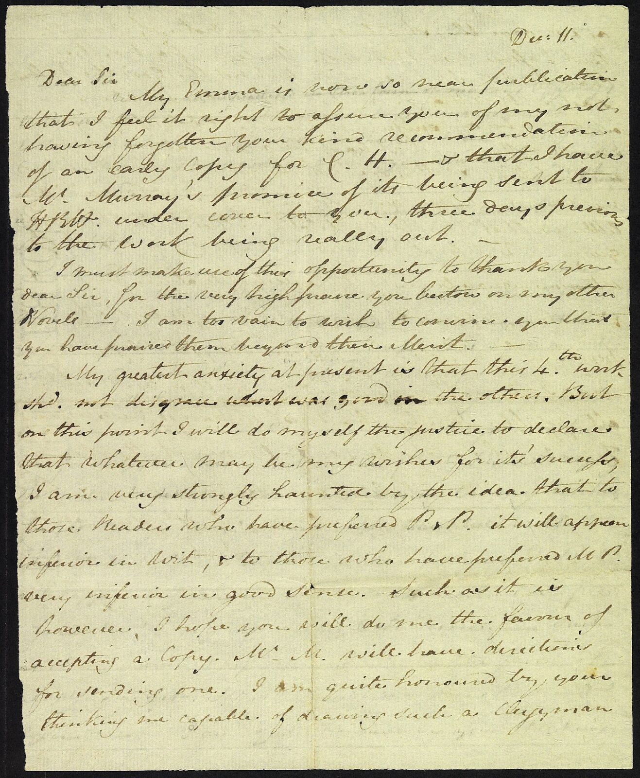 Letter from Jane Austen to Rev. Stanier Clarke, 11 December 1815, page 1