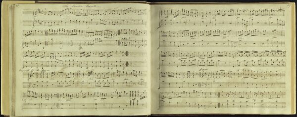 A double page spread of Jane Austen's handwritten music book.