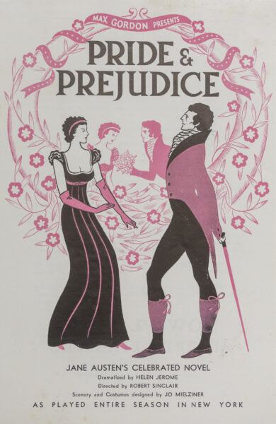 Handbill for Pride and Prejudice at the Harris Theatre, Chicago, 1936. This was the original Broadway production, on a US tour.